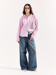 Pink & Blue Pinstriped Poplin Oversized Shirt